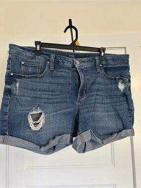 a.n.a Dark Blue Distressed Roll-Cuff Jean Shorts